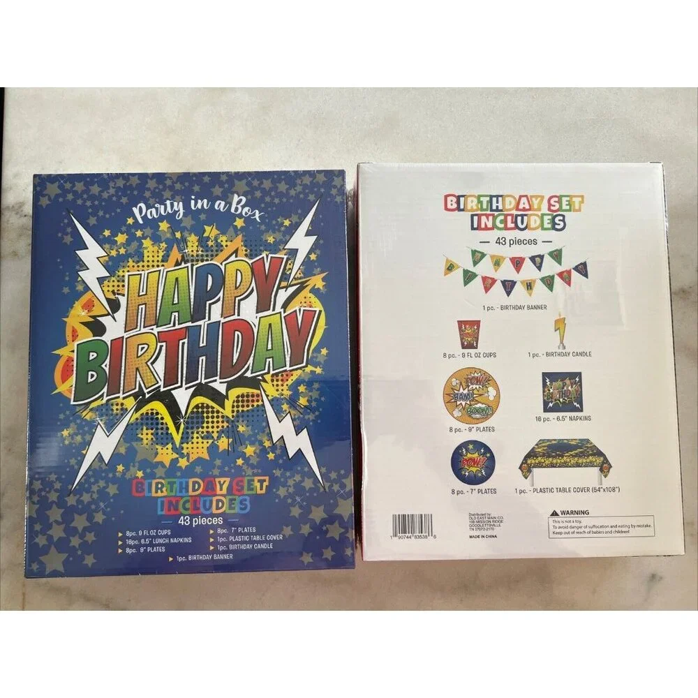 Set Of 2 Party In A Box 43 Piece Superhero‎ BirthdayParty Goods Set New Sealed